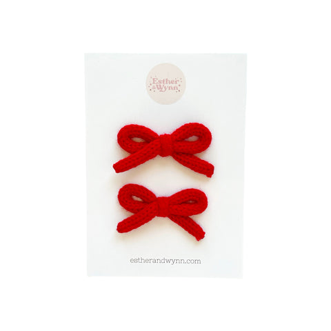 Red Knit Pigtail Bow Set