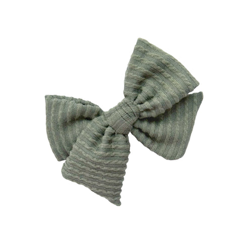 Olive waved rib knit pinwheel bow