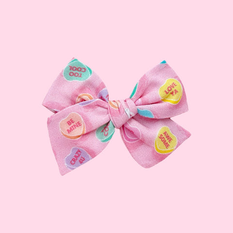 Pink Pastel Candy Heart Pinwheel Bow