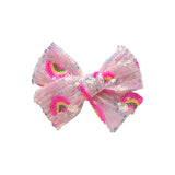 Pink Rainbow Sequin Pinwheel Bow