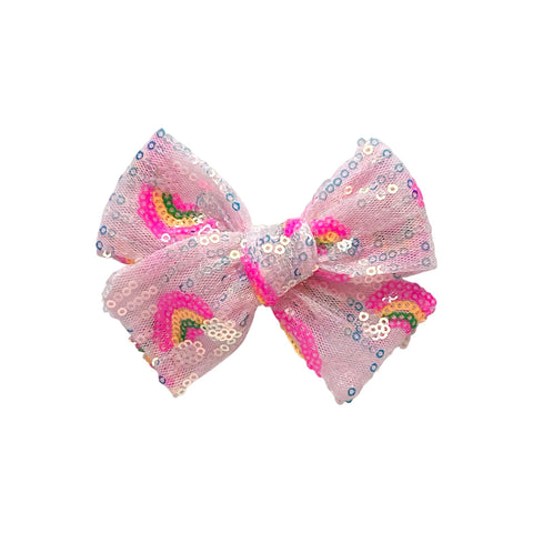 Pink Rainbow Sequin Pinwheel Bow