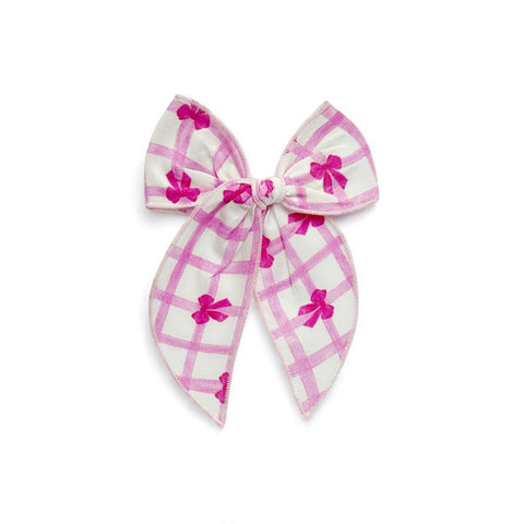 Pink Grid Bow Print Fable Bow