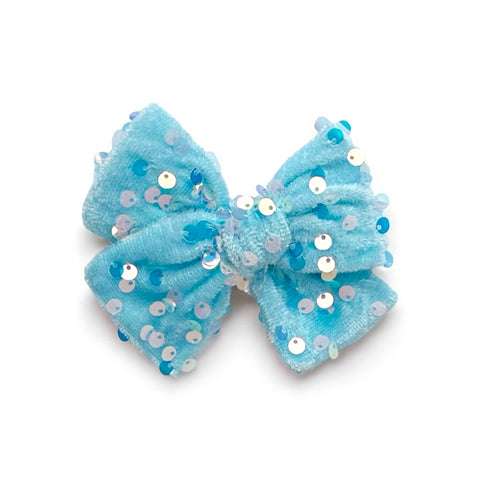 Light Blue Sequin Velvet Pinwheel Bow
