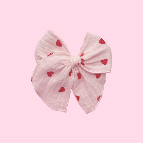 Pink Muslin Heart Midi Fable Bow