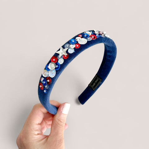 Navy Patriotic Sequin Velvet Headband
