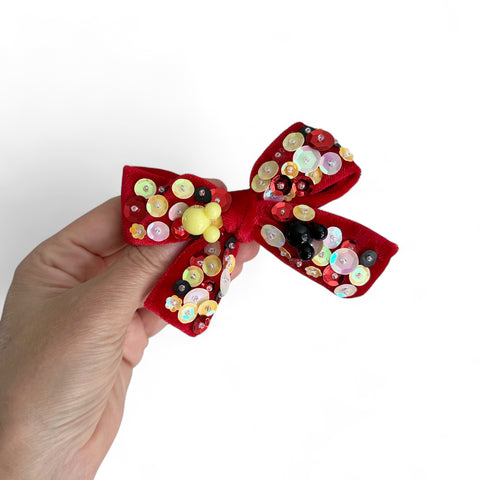 Red Beaded Velvet Mouse Bow