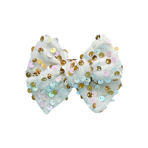 White Velvet Sequin Pinwheel Bow