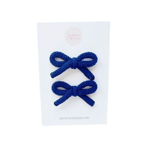 Navy Blue Knit Pigtail Bow Set