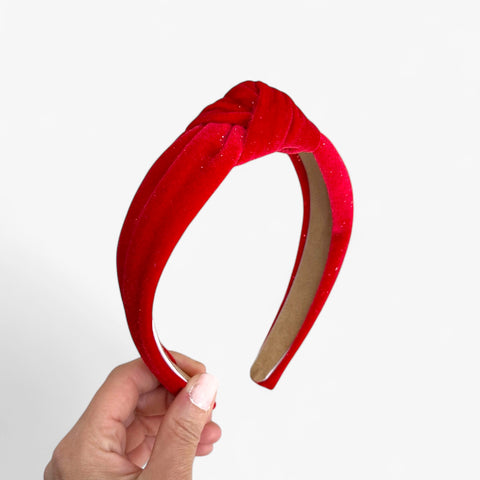 Red Glitter Velvet Knot Headband