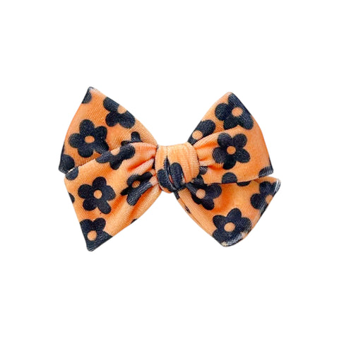 Orange and Black Daisy Velvet Pinwheel Bow