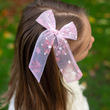 Pink Glitter Snowflake Tulle Longtail Bow