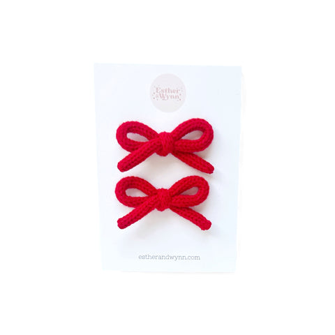 Red Knit Pigtail Bow Set