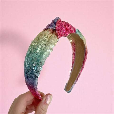 Rainbow Sequin Knot Velvet Headband