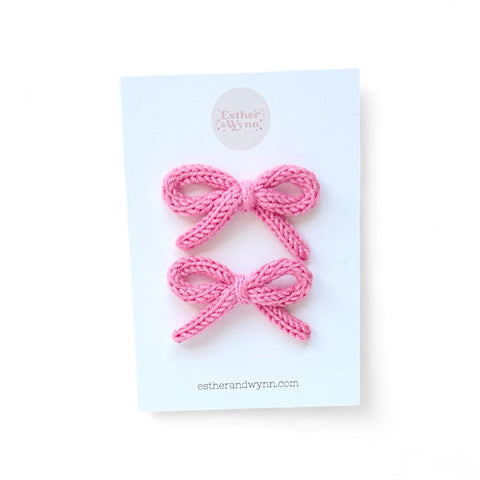 Bright Pink Knit Pigtail Bow Set