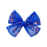 Blue Patriotic Star Confetti Tulle Pinwheel Bow