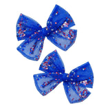 Blue Patriotic Star Confetti Tulle Pinwheel Bow