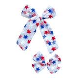 Blue Mesh Glitter Star Longtail Bow