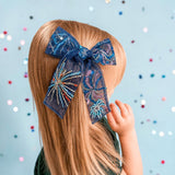 Blue Mesh Firework Sequin Longtail Bow