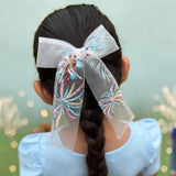 White Mesh Firework Sequin Longtail Bow