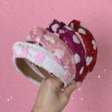 White & Pink Heart Sequin Knot Headband