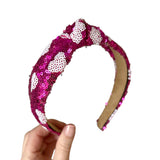 Bright Pink Heart Sequin Knot Headband