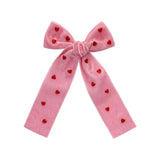 Pink Velvet Heart Gem Longtail Bow