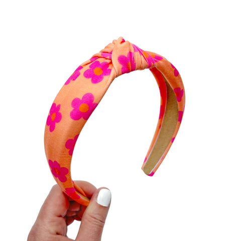 Orange & Pink Daisy Knot Headband