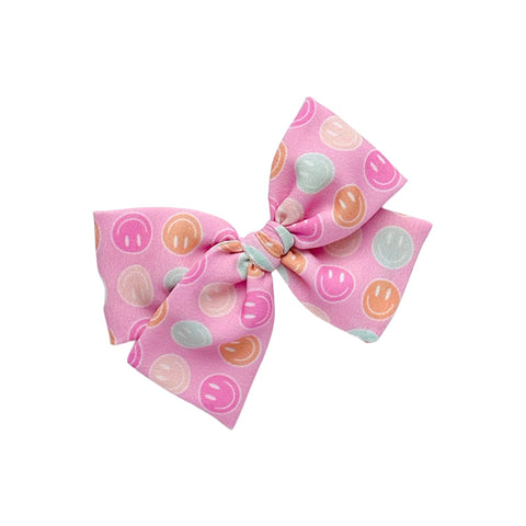 Pink Smiley Crepe Pinwheel Bow