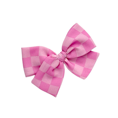 Pink Check Crepe Pinwheel Bow