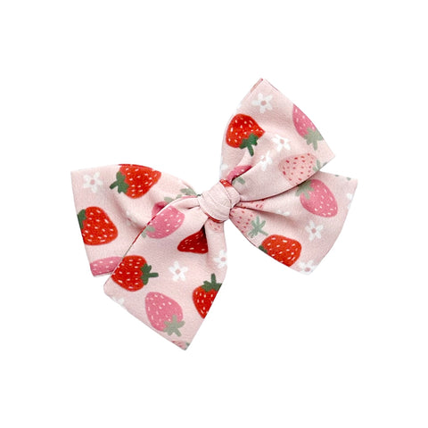 Pink Strawberry Crepe Pinwheel Bow