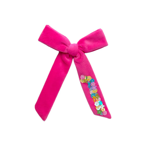 Pink Velvet Sequin Longtail Bow