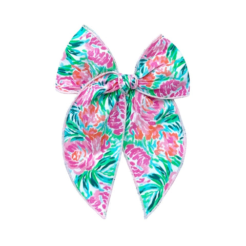 Summer Watercolor Floral Fable Bow