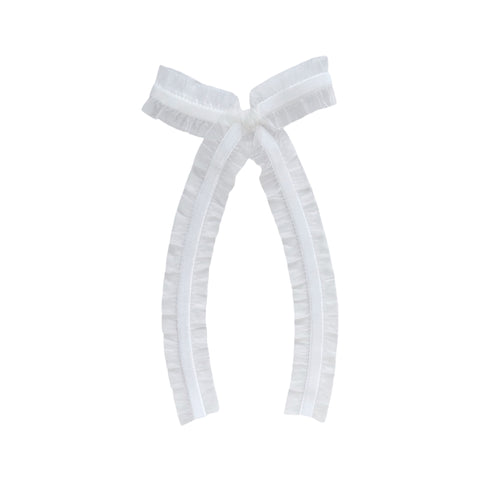White Velvet Ruffle Longtail Bow