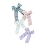 Purple Floral Embossed Longtail Bow