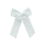 White Floral Embossed Longtail Bow
