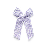 Purple Floral Embossed Longtail Bow