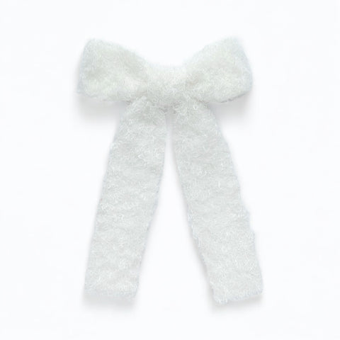 Large White Fuzzy Longtail Bow