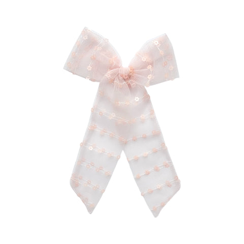 Pink Daisy Sequin Mesh Longtail Bow