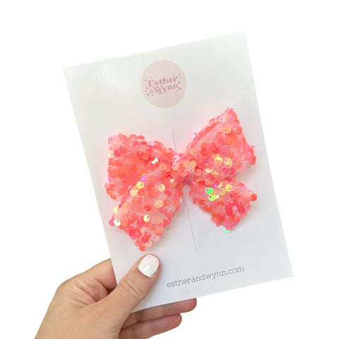 Coral Sequin Bow