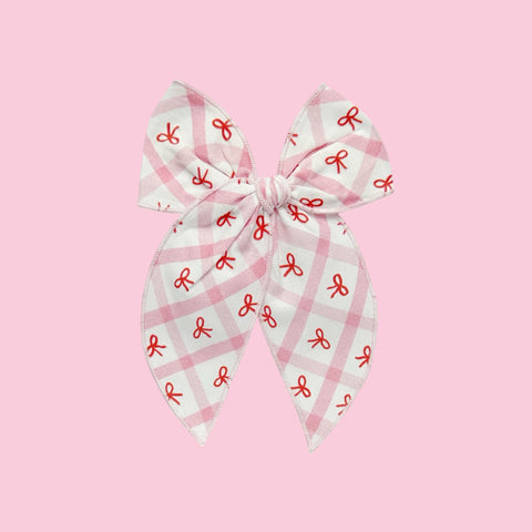 Pink Plaid Red Bow Fable Bow