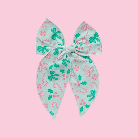 Mint Candy Cane & Bow Print Fable Bow