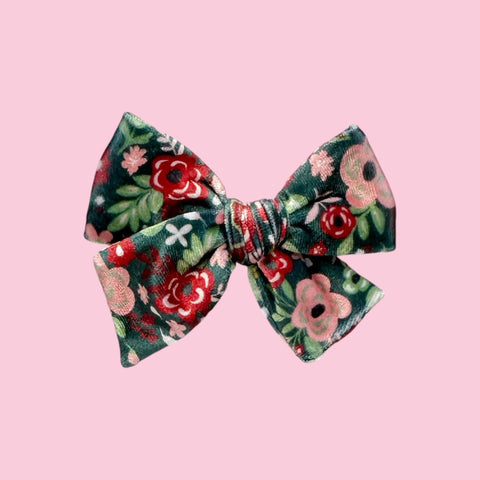 Christmas Floral Velvet Bow