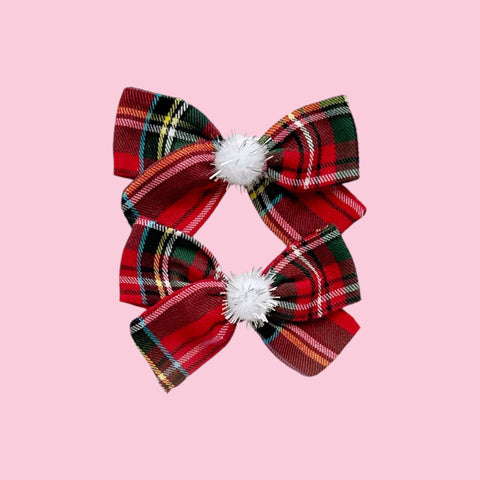 Red Plaid Pom Pom Mini Pigtail Set