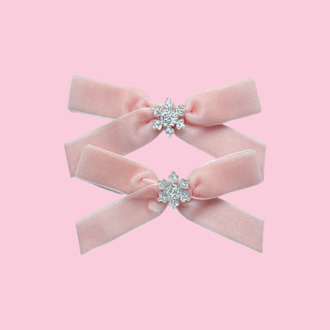 Light Pink Velvet Snowflake Pigtail Set