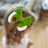 Green Grinch Velvet Fur Bow