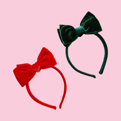 Red or Green Velvet Bow Headband