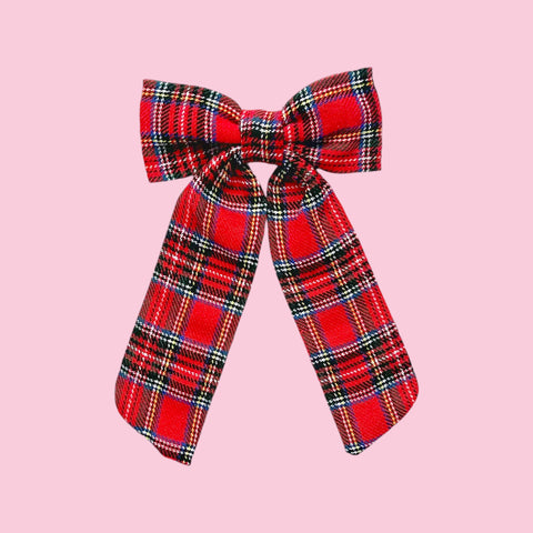 Red Christmas Plaid Longtail Bow