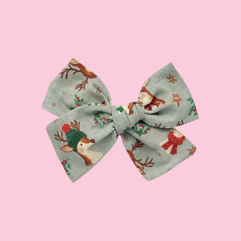 Reindeer Holiday Print Pinwheel Bow