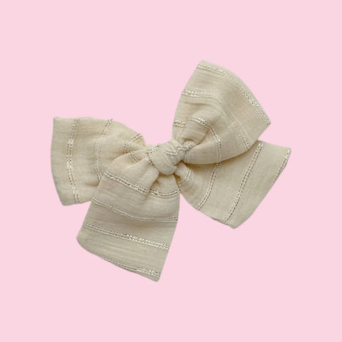 Neutral Metallic Stripe Pinwheel Bow