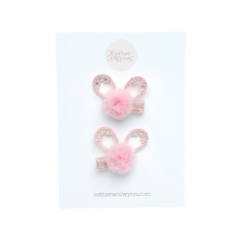 Pink Furry Pom Pom Bunny Ear Pigtail Set